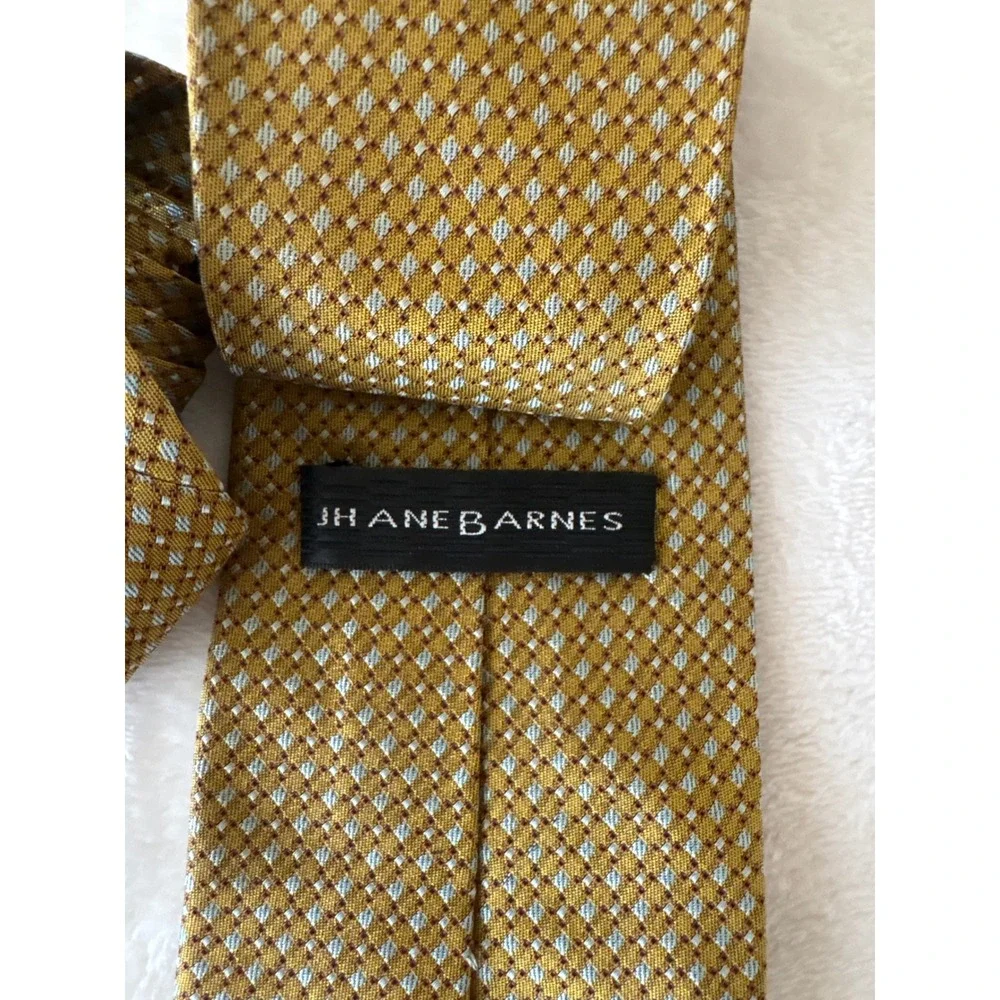 Jhane‎ Barnes Mens Silk Tie Mustard Gold Blue Geometric Diamond Woven Necktie